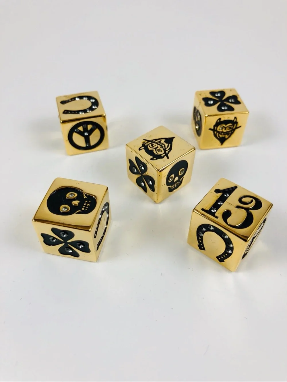 Swarovski & Gold tone Dice Set / brand: D.L. & Co. /Rotten Luck/ Play Or display